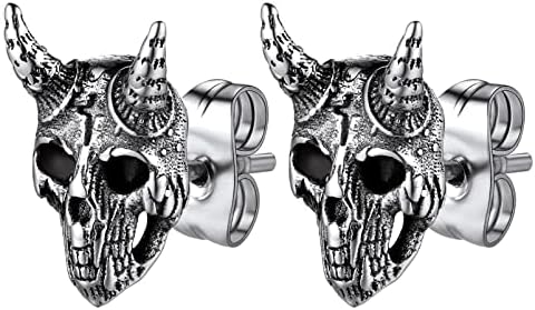 PROSTEEL Gothic Skull/Spike Earrings,Vintage Punk Rock Style,Stainless Steel/Gold Plated-Send Gift Box