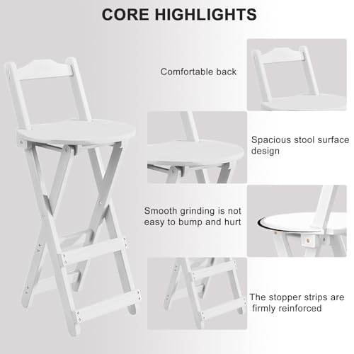 White 24 Inch Folding Wooden Bar Stool Portable Counter Kitchen Chair - Image 4