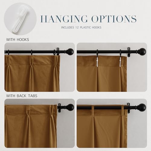 RYB Home Pinch Pleated Velvet Curtains for Living Room, Blackout Thermal Insulated Noise Reducing Vintage Curtains for Dining Room Bedroom, Gold Brown, W34 x L84 inches, 2 Panels - image 3