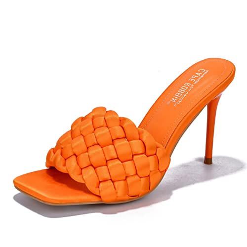 Cape Robbin Women's Stiletto Heel Sandals - Square Open Toe Slip-On High Heels with Braided Upper (Miella)