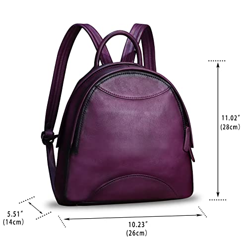 Image of Genuine Leather Backpack Purse for Women Retro Handmade Small Casual Rucksack Satchel Back Bags Knapsack (Purple)
