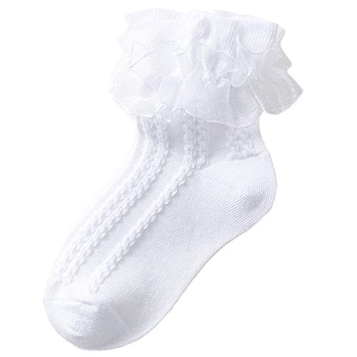 1 Pack Little Girls Cotton Lace Socks,Lace Ruffle Frilly Comfortable Princess Style Dress Socks4