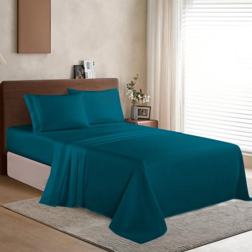 Image of Elegant Comfort Luxury 1500 Premium Hotel Quality Microfiber 4-Piece Sheet Set - Wrinkle Resistant, All Around Elastic Fitted Sheet, Deep Pocket up to 16 inch, Full, Marine Teal