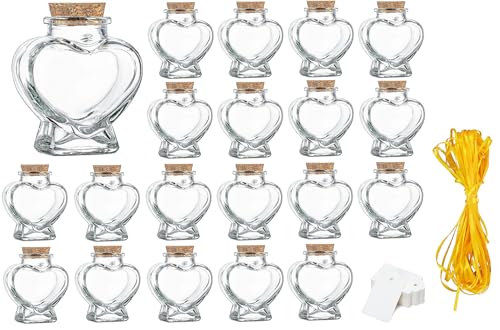 WENDIN Mini heart jars small heart shaped glass jars with cork lids candy jars?Capacity approximately 3 ounces?Valentine's Day DIY Gift Can?Can accommodate sand, shells, candies, etc(20 pieces)
