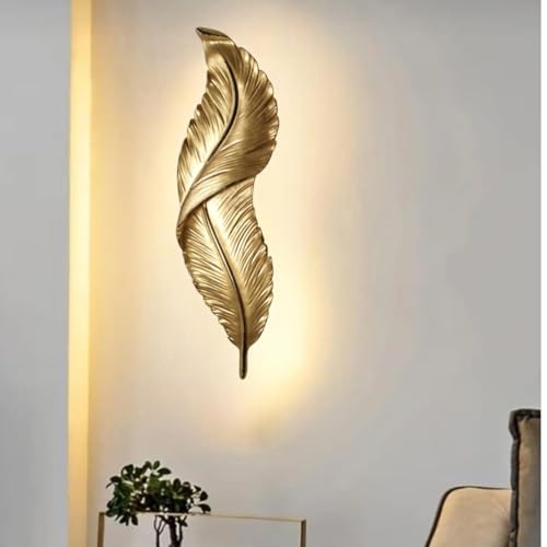 Image of Modern Gold Decorative 3-Color LED Warm White, Natural White & Cool White LED Feather Design Wall Lamp Sconce for Living Room, Bedroom, Hallway, Hotel, Staircase, Reception