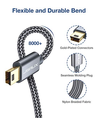 Jsaux Mini Usb Cable, [2 Pack, 3Ft+6Ft] Usb 2.0 Type A To Mini B Charger Cable Braided Cord Compatible With Gopro Hero 3+, Ps3 Controller, Mp3 Player, Dash Cam, Digital Camera, Garmin Nuvi Gps Grey #TOP5