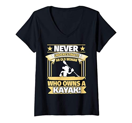 Womens Senior Female Kayaker V-Neck T-Shirt