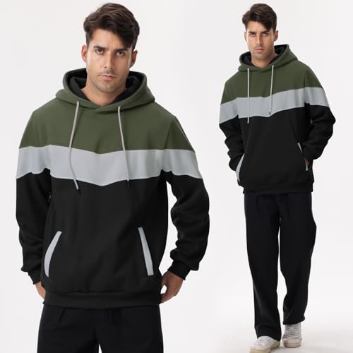 Men's Fashion Fleece Hoodies Techwear Contrast Color Sweatshirts, Unisex Lightweight Patchwork Hip Hop Pullover2