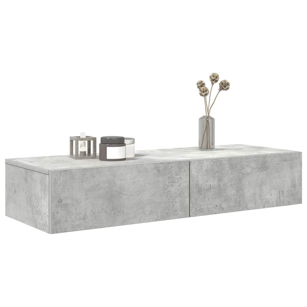 Generisch Wandregal mit Schubladen Betongrau 100x36x19 cm Holzwerkstoff,Möbel,Regalsysteme,Wandregale-859989