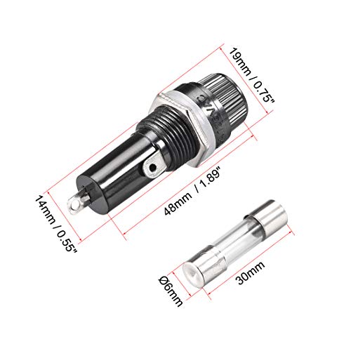 Uxcell Screw Cap Panel Mounted Fuse Holder Ac 125V/15A 250V/10A Black With 6 X 30Mm Glass Fuse 5Set #TOP1