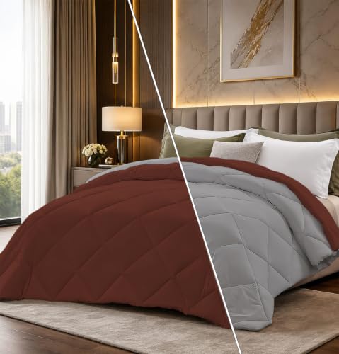 Image of Super Comfort Microfiber 300 GSM Reversible Winter Comforter for Single Bed Rajai /Blanket Diamond Stitch (60 inch x 90 inch Inches /152cm x 228cm) - Comforter Single Bed|Silver /Chocolate Brown