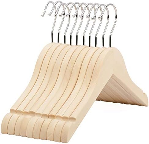 Premium Children Kids Baby Toddler Solid Unfinished/Natural Wood Coat Dress Hangers, Wooden Clothes Hangers- 360° Stronger Swivel Hook- Smoothly Cut Notches-10 Pack- Natural Color LM02KN