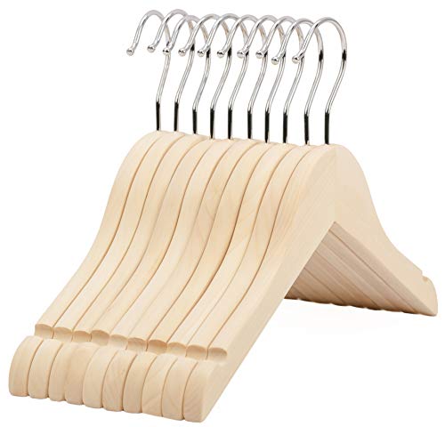 Image of Premium Children Kids Baby Toddler Solid Unfinished/Natural Wood Coat Dress Hangers, Wooden Clothes Hangers- 360° Stronger Swivel Hook- Smoothly Cut Notches-10 Pack- Natural Color LM02KN