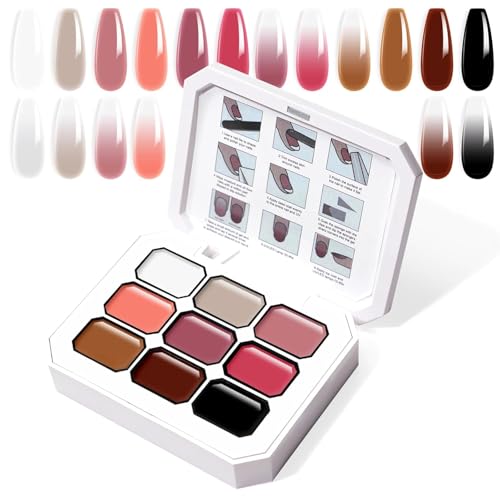 Image of THR3E STROKES Solid Cream GelPolish Set, 9 Colors Pudding Gel Nail Polish Palette with Nail Brush, Nude Pink Orange Red Solid Gel Polish Nail Art Kit Soak Off Portable Gift for Girls /Friend DIY Home (B)