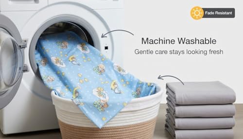 Image of 2 Pack Fitted Crib Sheets for Boys in 100% Jersey Knit Cotton - Blue and Yellow Precious Moments Design Plus Solid Gray Boy's Crib Mattress Sheets by Everyday Kids