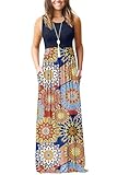 MOLERANI Women's Loose Plain Maxi Dresses Casual Long Dresses with Pockets,Navy Mandala Flower,L