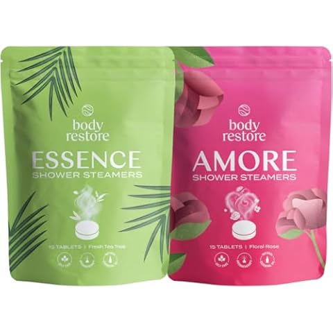 BodyRestore Shower Steamers Aromatherapy (15 Packs x 2) - Gifts for Mom, Gifts for Women & Men, Shower Bath Bombs, Rose, Tea Tree, Essential Oils, Stress Relief Cover