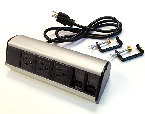 Power & Data Desk Edge Mount Tabletop Center - 3 Power and 2 Ethernet CAT6 RJ45 Data Ports