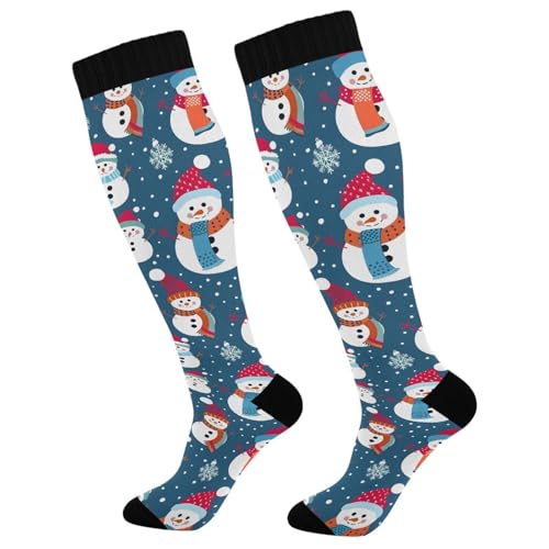 SUABO Christmas Snowman Compression Sock for Women Men Knee High Socks Circulation Long Socks for Running Travel 1 Pack