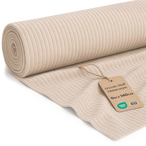 Lincoln Telas para Tapizar Tela a Metro Tapicería para Sofá - 5 m x 140 cm Tejido Antiarañazos por Metros para Revestimiento Diván Sillón Material Profesional Oeko-Tex Beige
