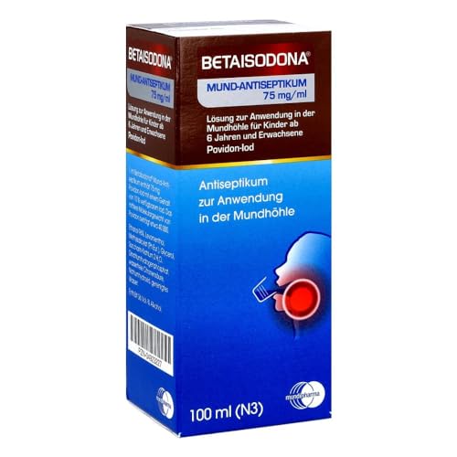Betaisodona® Mund-Antiseptikum 100 ml, Lösung gegen Bakterien, Pilze oder Viren zum Gurgeln und Spülen, mit PVP-Iod – gut verträglich für die Schleimhaut – milder Geschmack – färbt Zähne nicht