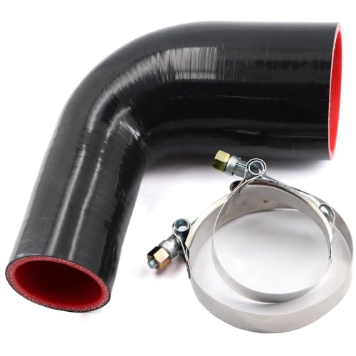 Image of Silicone Hose 2 to 3 inch Elbow Coupler 90 Degree 4 Ply Reducer Leg Length 4 inch (102mm) Pipe for Turbo Intake Intercooler Radiator with 2 PCS T-Bolt Clamps