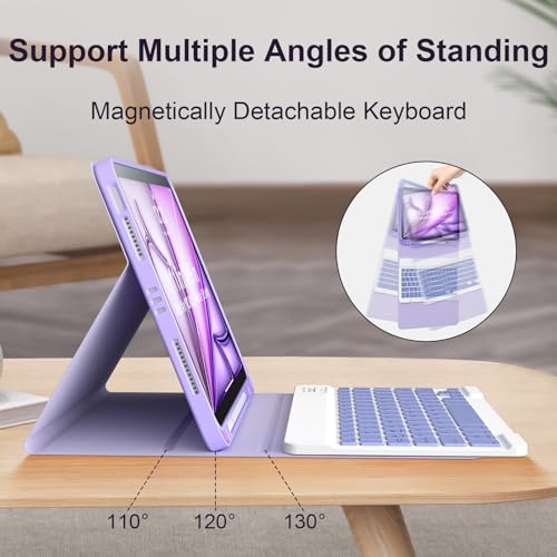 iPad Case with Detachable Bluetooth Keyboard (USB-C Rechargeable) & Stylus Pen for iPad Air 11" (M2/M3 2024/2025) air 4th/5th - Slim Protective Cover with Pencil Holder, Multi-Angle Stand,Purple - Image 4