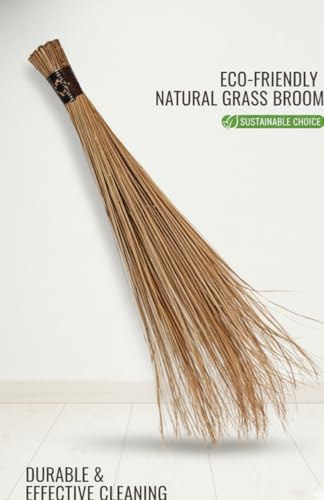Image of Combo of Natural Grass Phool Jhadu with Coconut Stick Broom for Indoor & Outdoor Cleaning | Eco-Friendly, Durable Traditional Broom Set for Home