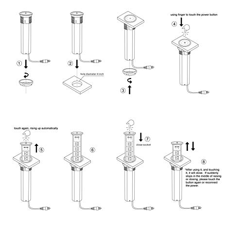 Kungfuking Intelligent Motorised Pop Up Socket Surge Protector Power Strip Retractable Power Strip With Dual Usb Charging Stations For Kitchen Counter, Conference Room (White) #TOP4
