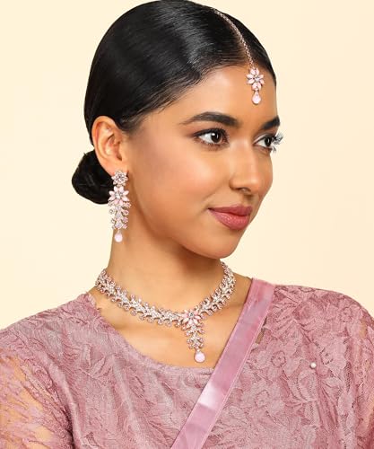 Image of Atasi International Diamond Necklace Jewellery Set for Women with Earrings and Maang Tikka for Wedding, Party, Engagements & Festivals
