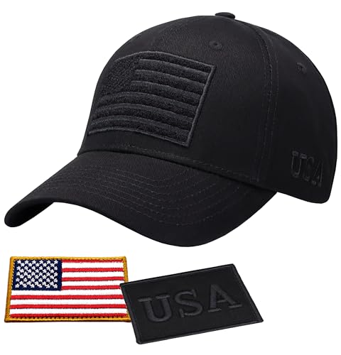 Image of Antourage American Flag Unisex Baseball Hat for Men and Women | USA Flag Mesh Snapback Flat Visor Cap + 2 Patriotic Patches