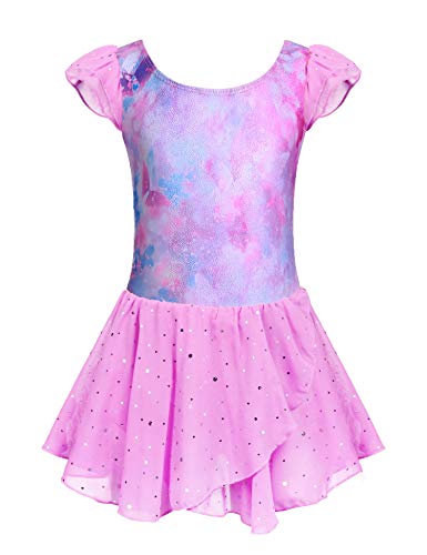 Image of Arshiner Girls Ruffle Sleeve Ballet Dance Dress Tutu Skirted Leotard