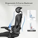 HUANUO Ergonomic Office Chair, High Back Desk Chair with Up&Down Lumbar Support, 3D Flip-Up Armrests, 2D Headrest, Swivel Computer Task Chair with Wheels and Tilt Function for Home & Office, HNOC13
