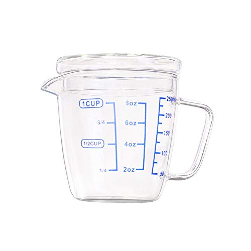 250ML Glass Measuring Cup Microwave Measuring Jug with Lid Multi-Purpose Measuring Mug for Hot/Cold Liquid, Clear - Image 2