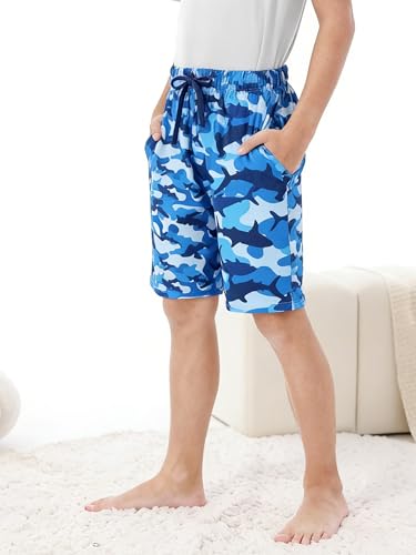 Image of Cooraby 2 Pack Boys Pajamas Shorts with Drawstring Pockets Teens Pull-on Pajamas Shorts Sport Casual Shorts for Youth