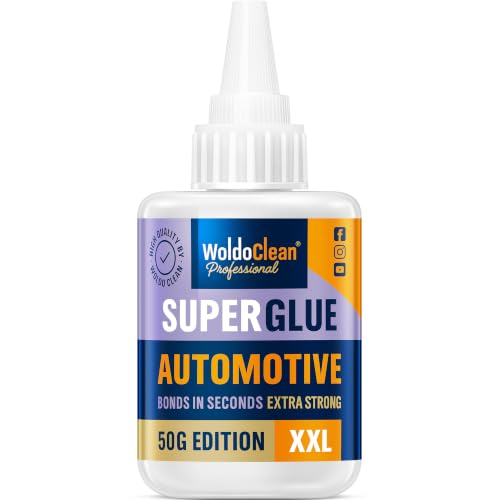 Image of WoldoClean Super Glue for Car 50g Automotive Adhesive - Emblem Bumper Trim | Exterior Interior Badge Decal, Heat Resistant Waterproof, Plastic Metal