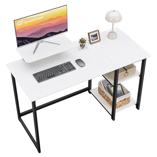 GreenForest Bureau avec Rangement,Petite Bureau d’Ordinateur avec Support de Moniteur, Bureau Gaming avec Étagères de Réversibles, 100cm Bureaux à Domicile et Postes de Travail Informatiques,Blanc