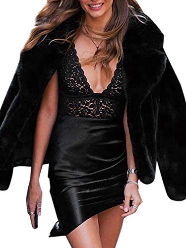 Leeofty Moda feminina inverno cor sólida casaco fofo entalhado colar manga comprida botão oculto gro