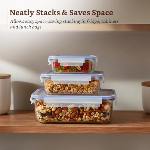 Image of Amazon Brand - Solimo Rectangular Glass Food Storage Container, Pack of 3, Airtight, Microwave & Freezer Safe, Transparent