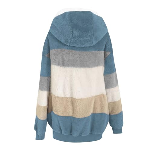 Womens Oversized Sherpa Hoodie Fleece Zip Up Jackets With Pockets Color Block Long Sleeve Winter Warm Outwear Coats 5