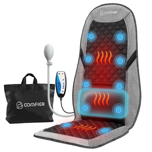 COMFIER Back Massager with Heat,Massage Chair Pad with Adjustable Lumbar Support,Massage Seat Cushion with 10 Vibration Motors & 5 Modes,Chair Massager forOffice,Recliner,Gifts for Dad,Mom