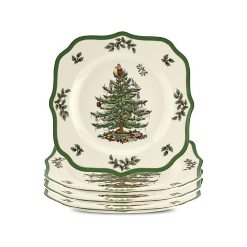 Spode Christmas Tree Scalloped Salad Plates Set Cover