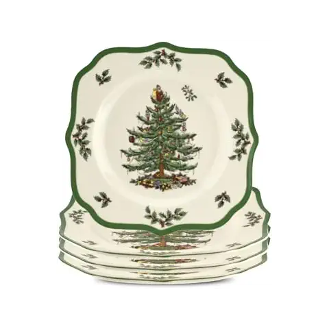 Spode Christmas Tree Scalloped Salad Plates Set Cover