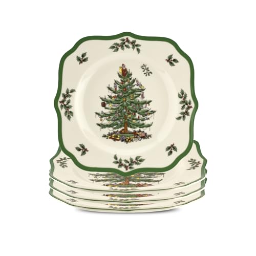 Spode Christmas Tree Scalloped Salad Plates (Set of 4) - Holiday-Themed Stoneware Appetizer Plate - 9 Inch Christmas Dinner Dish - Colorful Gifts & Mistletoe Accents - Dishwasher & Microwave Safe Spode Christmas Tree Scalloped Salad Plates (Set of 4) - Holiday-Themed Stoneware Appetizer Plate - 9 Inch Christmas Dinner Dish - Colorful Gifts & Mistletoe Accents - Dishwasher & Microwave Safe