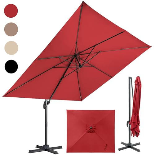 RELAX4LIFE Parasol Déporté Rectangulaire 3x3M, Parasol de Jardin Exterieur Inclinable et Rotative 360° par Pédale en Polyester Anti-UV avec 8 Baleines pour Plage...