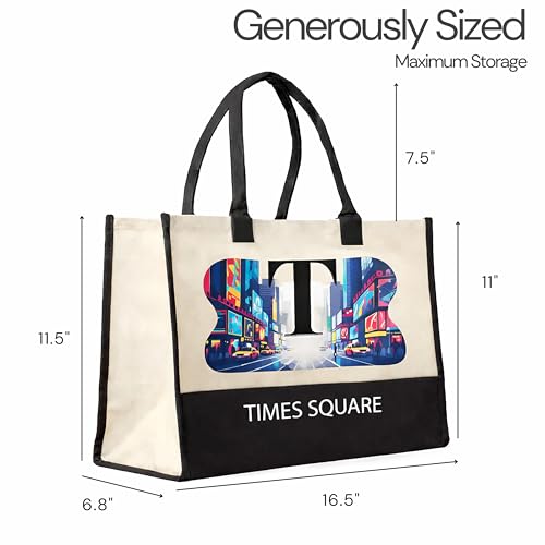 Image of Salt Earth Cotton Canvas Tote Bag - Alcatraz Island Landmark Design with Custom Initial, Durable Shoulder Bag for Women