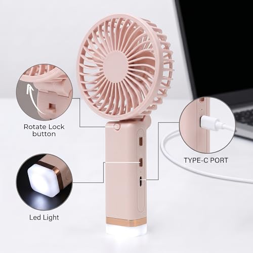 Image of Niwlix Portable Mini Hand Fan Rechargeable 3 Speed Modes, 1200 mAh Battery for Travel, Office & Makeup, Mini Fan, Hand Fan, Small Fan - Pink