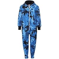 A2Z 4 Kids Girls Boys Fleece Onesie Camouflage Soft Plush - Fleece Onesie A2Z Camo Blue 7-8