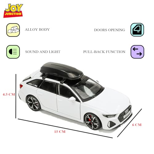 Image of JOY JUNCTION Limited Edition 1:32 Scale Metal Pull Back Toy car with Openable Doors, Light & Engine Sound - Realistic Collectible for Boys Kids 3+ Years & Above (RS6 White)