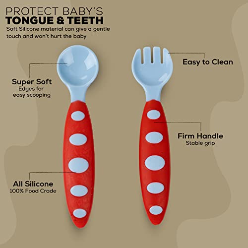 Image of Baybee Ultra Soft Baby Feeding Set, Non-Toxic BPA Free Training Spoon & Fork, Easy Grip Handle | Toddler Feeding Set (Blue)